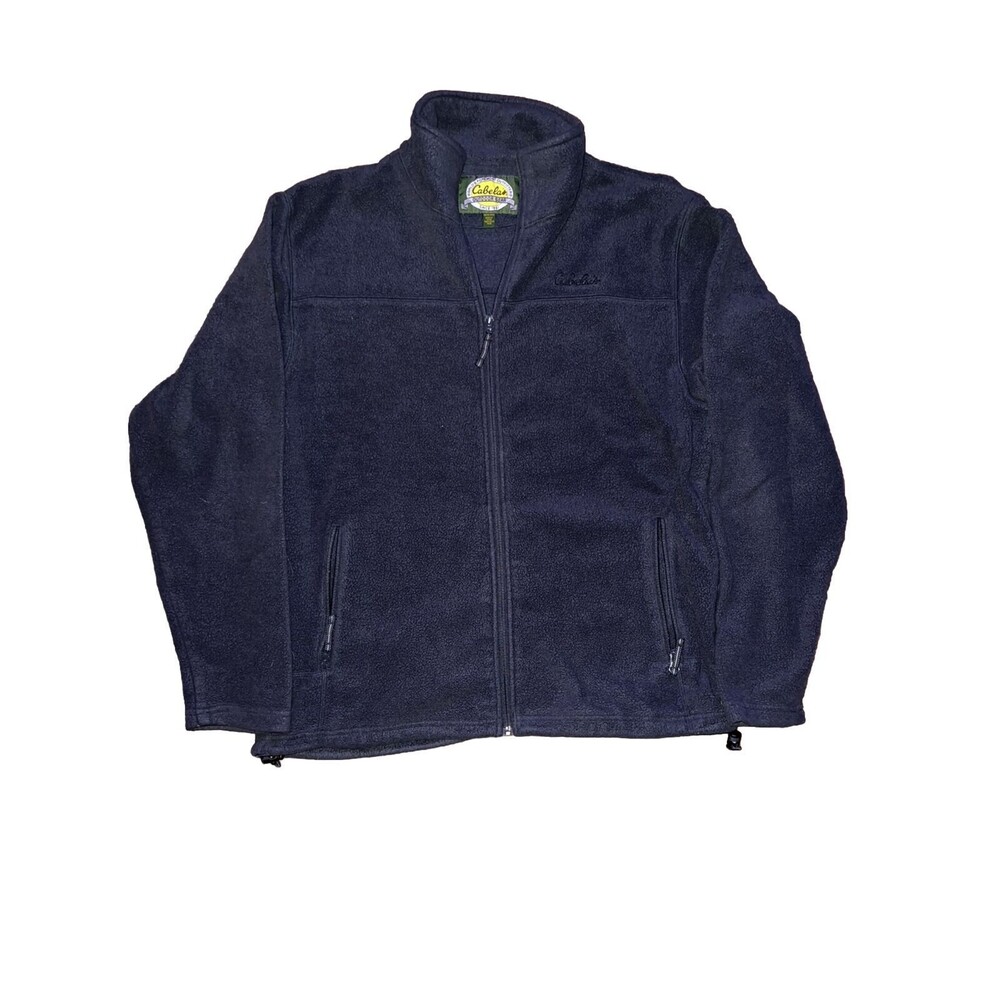 Cabelas Sweatshirt Mens Large Navy Blue Fleece Full Zip Up Collared Long Sleeve